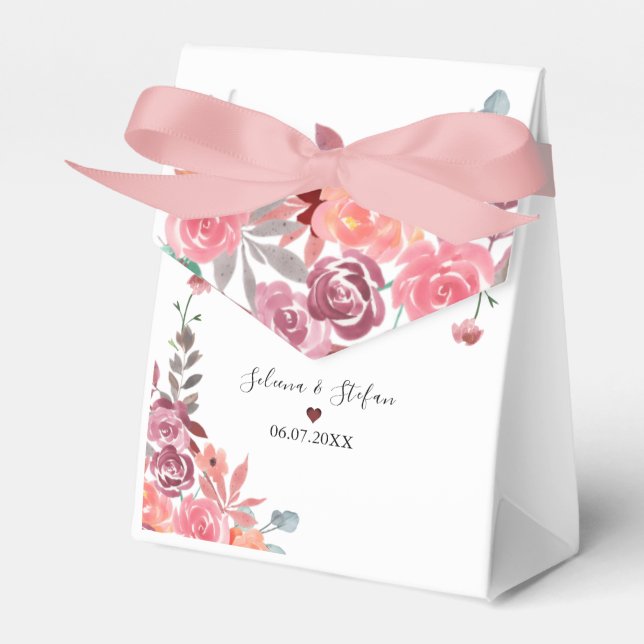 Kakaj av korall och persikofärgad Blommigt Bröllop Presentaskar (Framsidan Sidan)