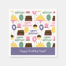 Kakaj Mönster Grattis på födelsedagen w/Namn Pappersservett