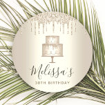Kakan från party guld droppar glitter elegant gigl underlägg papper rund<br><div class="desc">Slappna av med din favoritdryck och skydda möblerna med dessa enkla, moderna, giriga och snyggt anpassade namn pappra underlägg. En glitter, chic, champagne guld 2 lagrar tårta, elegant-manustypografi och glitter-droppar täcker över en fin metallisk champagne guld ombre-bakgrund. Anpassa med namn och det meddelande du vill ha. Välj bland en mängd...</div>