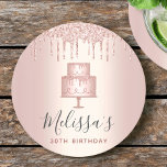 Kakan från ro, glitter droppar elegant, giftigt pa underlägg papper rund<br><div class="desc">Slappna av med din favoritdryck och skydda möblerna med dessa enkla, moderna, giriga och snyggt anpassade namn pappra underlägg. En glitter, chic, ro guld 2 lagrar tårta, elegant manustypografi och glitter-droppar täcker över en faux metallisk ro guld ombre-bakgrund. Anpassa med namn och det meddelande du vill ha. Välj bland en...</div>