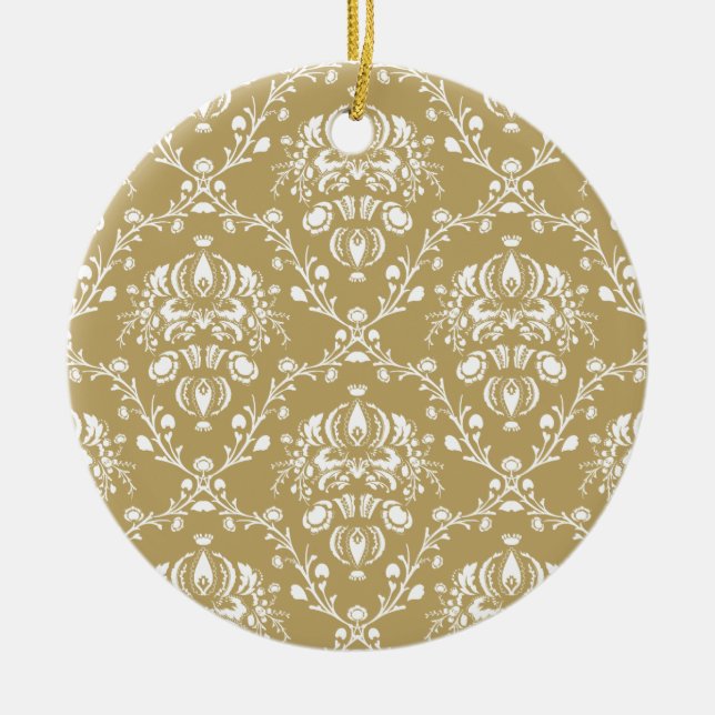Kakao och Cream Damask Julgransprydnad Keramik (Framsidan)