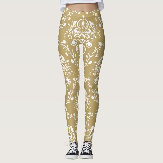 Kakao och Cream Damask Leggings (Framsida)