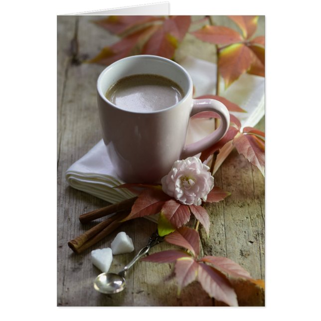 Kakao och löv från säsong är fortfarande livstid hälsningskort (Framsidan)
