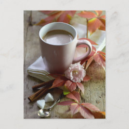 Kakao och löv från säsong är fortfarande livstid vykort