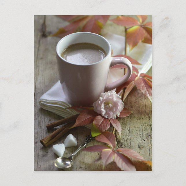 Kakao och löv från säsong är fortfarande livstid vykort (Framsida)
