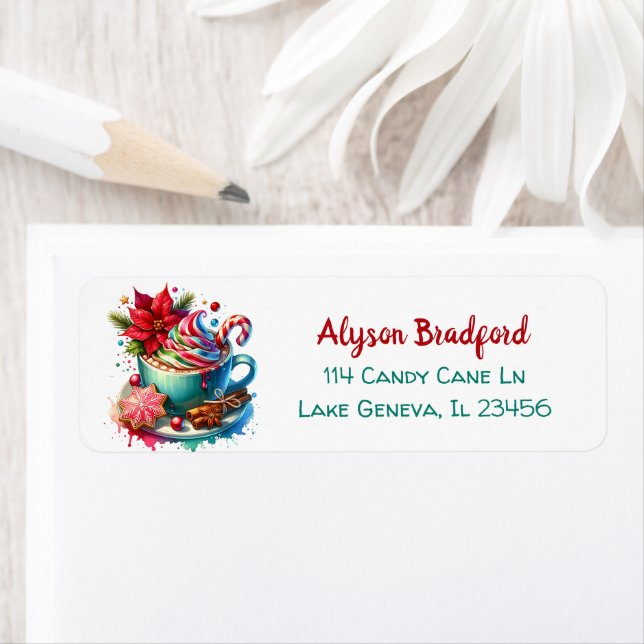 Kakao, Polkagrisar och kakor i Hetten Cute Waterco Returadress Etikett (Insitu)