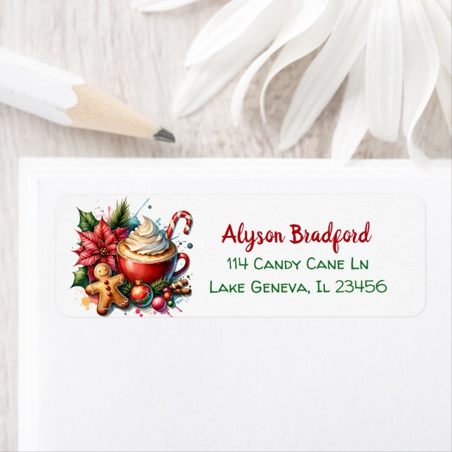 Kakao, Polkagrisar och kakor i Hetten Cute Waterco Returadress Etikett (Insitu)