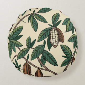 Kakaoanläggning, sömlös mönster. Kacaobönan. Vinta Rund Kudde