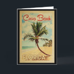 Kakaobeach Handflatan Träd Vintage resor Kort<br><div class="desc">En unik,  medeltida modern Kakaobendekonst i vintage resor poster stil. Den har en böjd handflatan träd på sandstranden med hav under ett blått grumligt himlar.</div>
