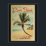 Kakaobeach Handflatan Träd Vintage resor Vykort<br><div class="desc">En unik,  medeltida modern Kakaobendekonst i vintage resor poster stil. Den har en böjd handflatan träd på sandstranden med hav under ett blått grumligt himlar.</div>
