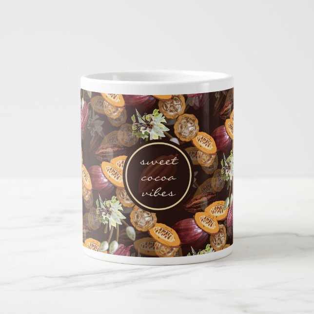 Kakaobönor och blommor, choklad Mönster Jumbo Mugg (Framsidan)