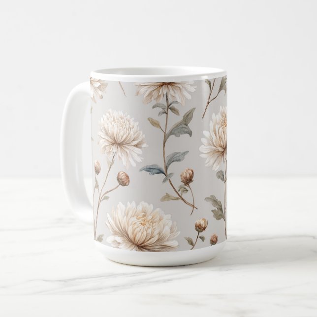 Kakaobrun kräm blom-  kaffemugg (Framsida vänster)