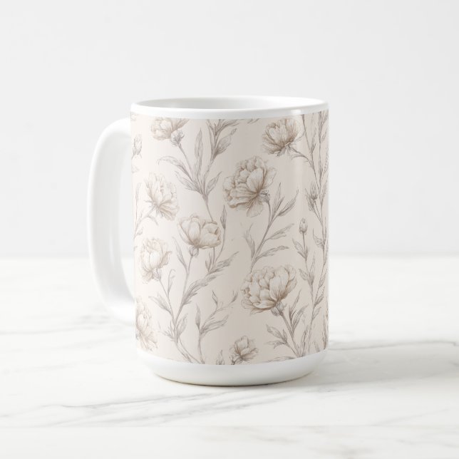 Kakaobrun kräm blommig kaffemugg (Framsida vänster)
