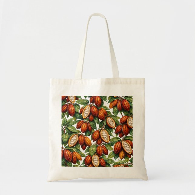 Kakaofrukter Tropiskt Botaniskt Mönster Tygkasse (Framsidan)