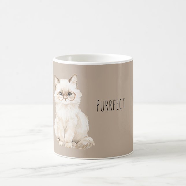 Kakaokrämskvit katt med glasögon Purrfect Kaffemugg (Center)