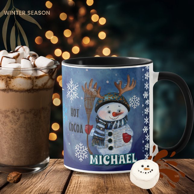Kakaos Mugg, kandrad, Snögubbe Hett Mugg (Enchanted Antlered Snowman Hot Cocoa Mug)