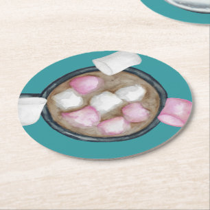 Kakaosmarshmallow hett Chokladens rosa vid vintert Underlägg Papper Rund