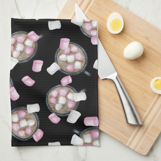 Kakaosmarshmallow hett chokladgodis vintersvart kökshandduk (Vikt i Fjärdedel)