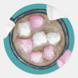 Kakaosmarshmallow hett chokladgodis vintertid runt klistermärke