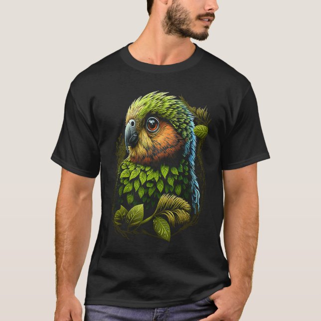 Kakapo Artistic Parrot New Zealand T Shirt (Framsida)