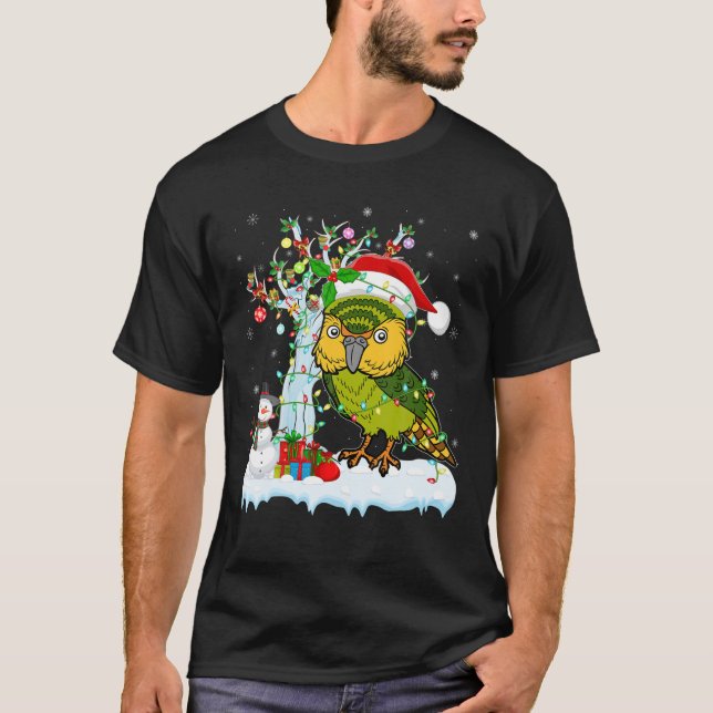 Kakapo Bird Julafton Träd Lighting Santa Hat Kakap T Shirt (Framsida)