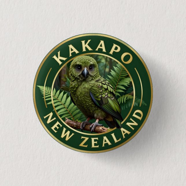 🦜 Kakapo Nyzeeländsk vilda djur Knapp (Framsida)