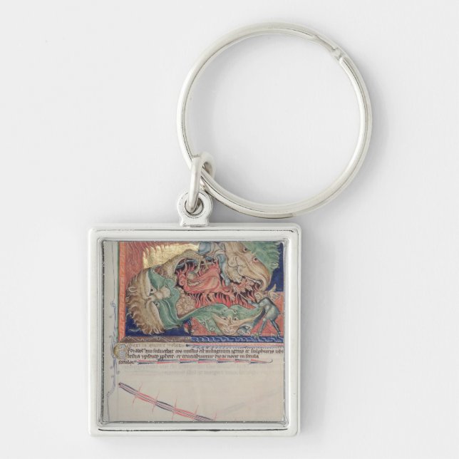 Käkarna av helvete som sväljer den röda draken fyrkantig silverfärgad nyckelring (Framsidan)