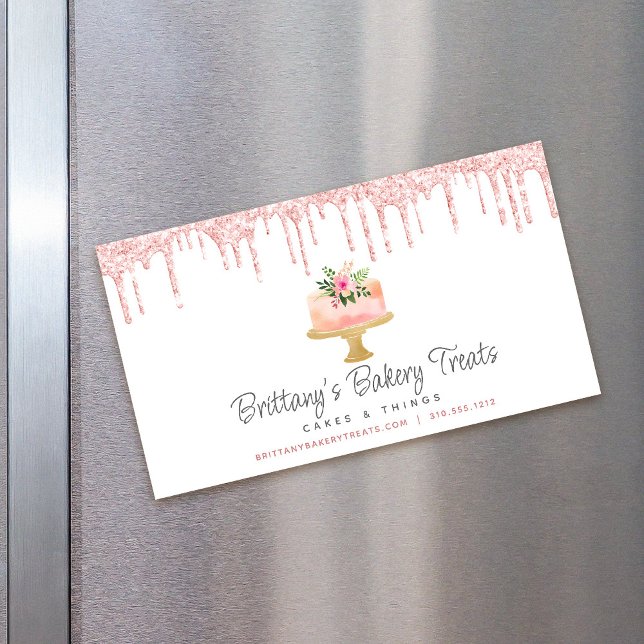 Kakbakeriets  Rosa Glitter Drives Pastry Chef Magnetiska Visitkort (Skapare uppladdad)