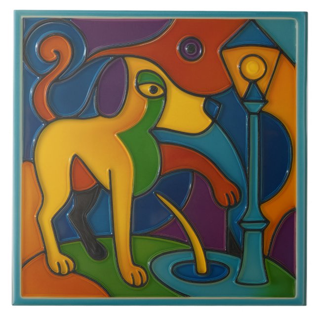 Kakel med hund som kissar (Framsidan)