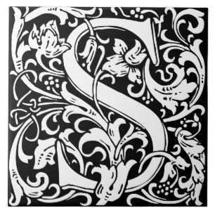 Kakel med monogram bokstav S i blomsteralfabetet