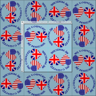 Kakelklädda brittiska USA-hjärtaflaggor land arv Tyg