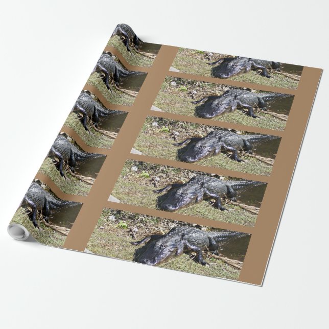 Kakelmosaik Alligator i solbelyst träskgräs Presentpapper (Utrullad)