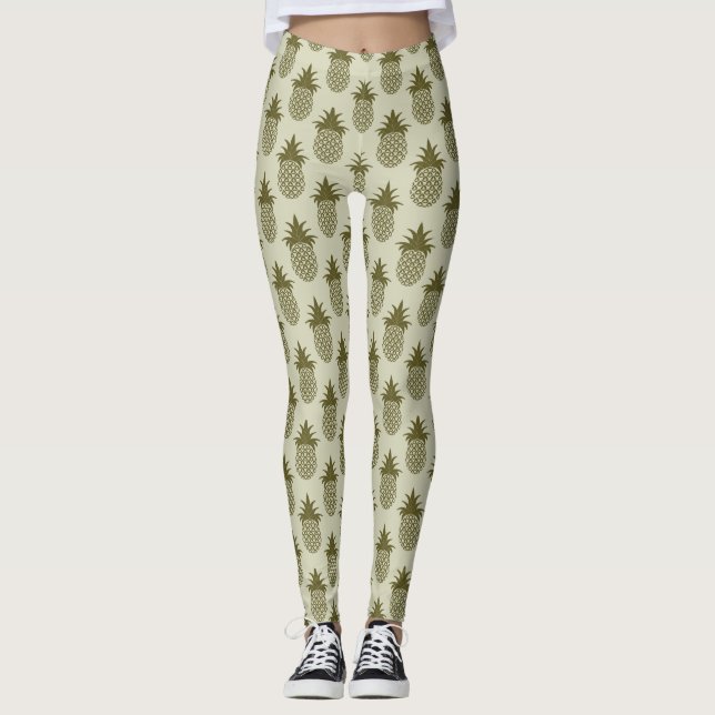 Kaki- ananasmönster leggings (Framsida)