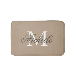 Kaki- beige badmatta med elegantnamnmonogramen badrumsmatta