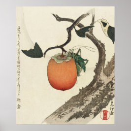 Kakifrucht med Grashopper av Hokusai Poster