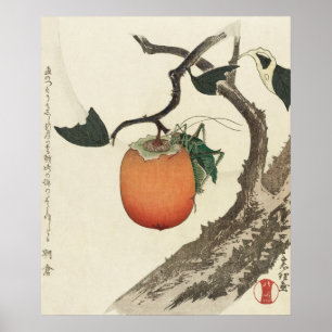Kakifrucht med Grashopper av Hokusai Poster