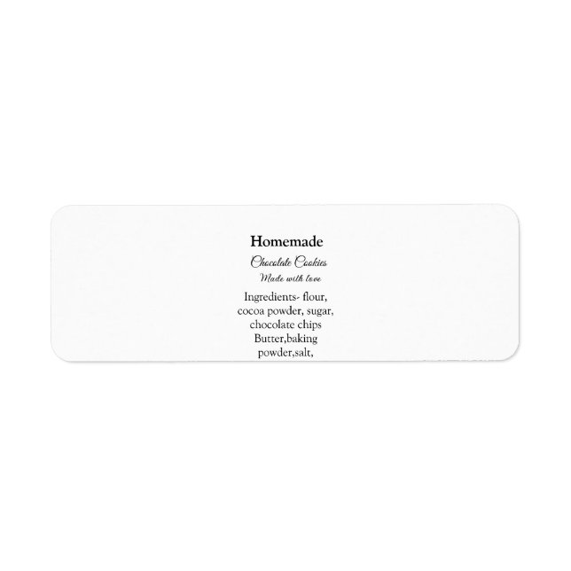 Kakor av Homemade Choklad tillverkade med kärlek l Returadress Etikett (Framsidan)