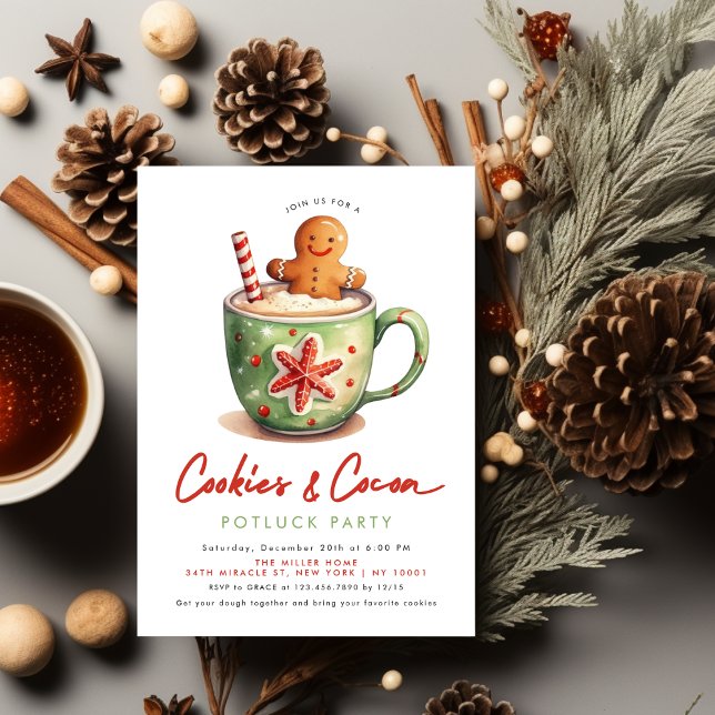 Kakor & Kakao Julfest Inbjudningar (Cookies & Cocoa Christmas Party Invitation)