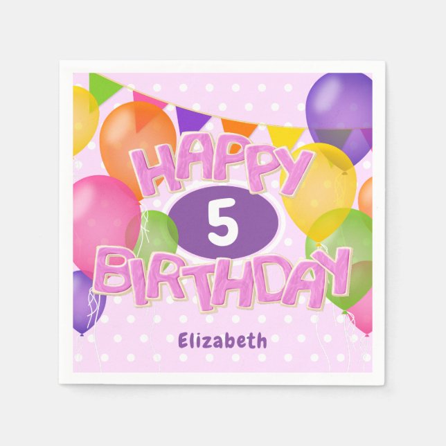 Kakor med ballonger av rosa grattis på födelsedage pappersservett (Framsidan)