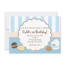 Kakor & Mjölk Blå Födelsedagsinbjudningar