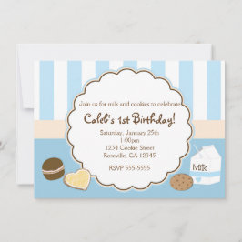 Kakor & Mjölk Blå Födelsedagsinbjudningar Inbjudningar