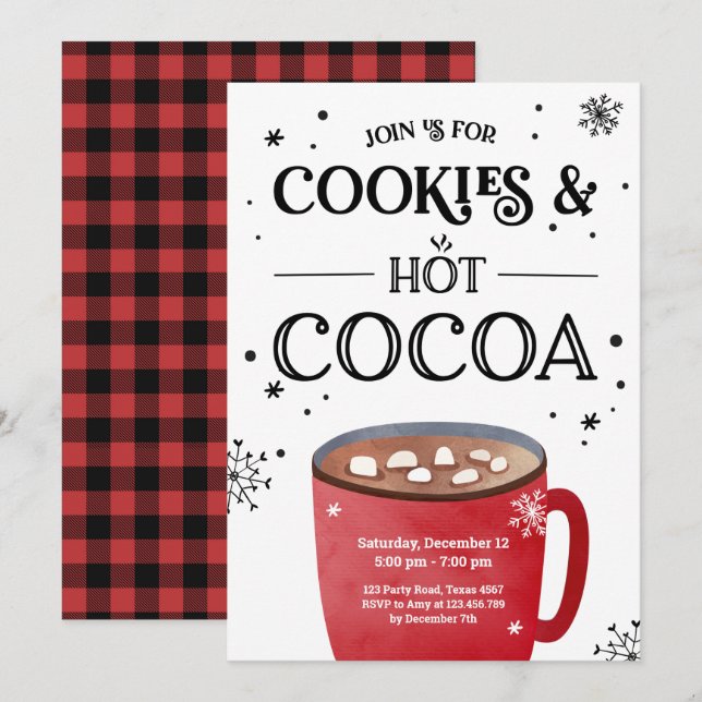 Kakor och choklad med kakaobönor i jultomten, Hett Inbjudningar (Fram/baksida)