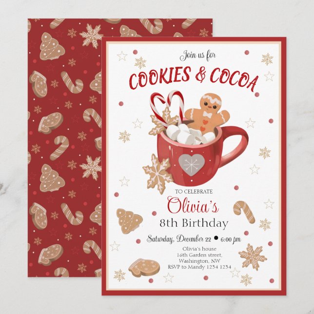 Kakor och juljubiléer för kakao inbjudningar (Fram/baksida)