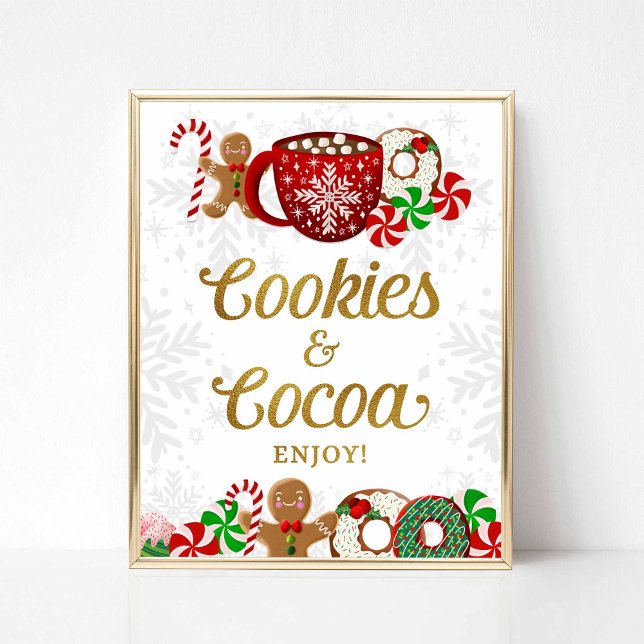 Kakor och kakao God jul, Party-tecken Poster (Cookies & Cocoa Christmas Party Table Sign, Sweet Christmas Theme)
