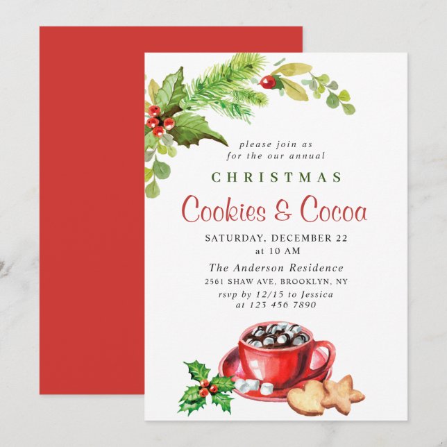 Kakor och kakao Party under jultomten Helgdag Inbjudningar (Fram/baksida)