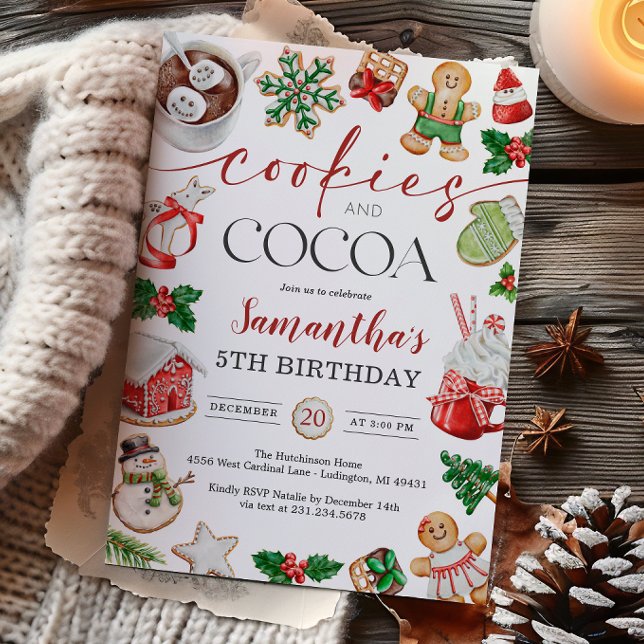 Kakor och kakao Vinterfödelsedagsinbjudan Inbjudningar (Cookies and Cocoa Winter Birthday Invitation
)