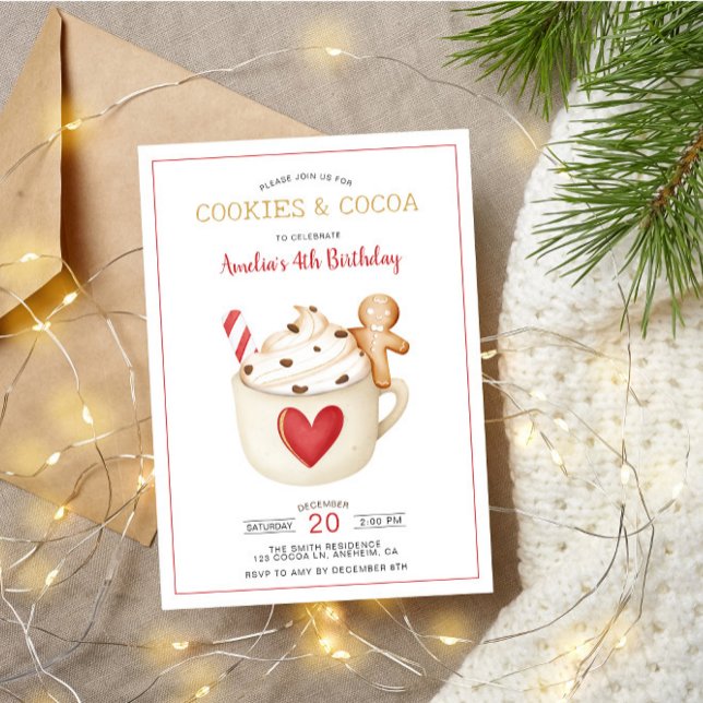Kakor och kakaoHett Chocolate Red Mugg Birthday Inbjudningar (Skapare uppladdad)