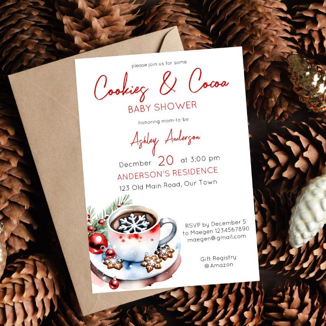 Kakor och kakaomörskirurgi under vintern inbjudningar (Cookies and cocoa Christmas baby shower tea party editable template invitation digital download)