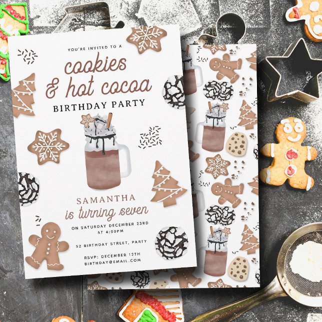 Kakor & Varm Choklad Jul Barn Vinter Födelsedag Inbjudningar (Cookies & Hot Cocoa Chocolate Kids Winter Birthday Invitation)