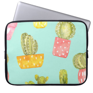 Kakti i krukor, vattenfärgen mönster. laptop fodral